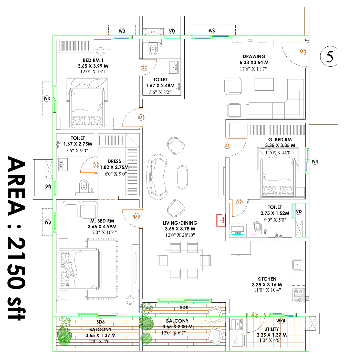 Premium 3 BHK 2,150 sq ft unit floor plan at Candeur Kukatpally, Hyderabad