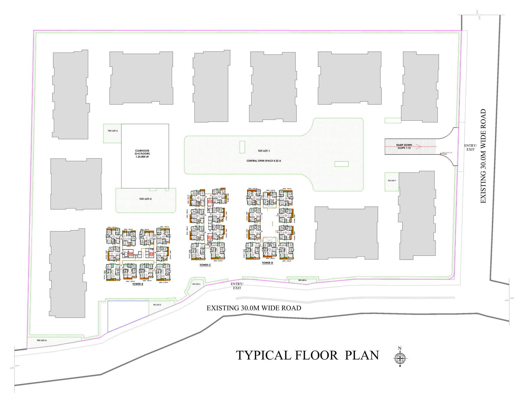 Site master plan of Candeur Kukatpally showing 13 towers around the 4.25-acre central open space, Hyderabad
